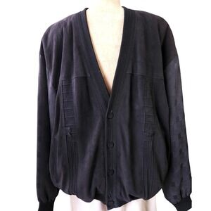 Vintage Torras Black Cotton Suede Wool Button Cardigan Jacket Made in Spain